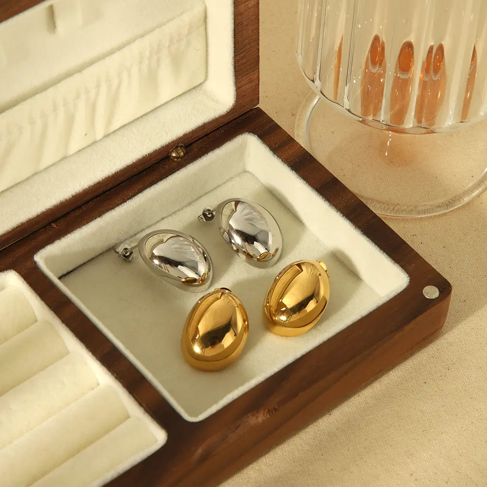 1 Pair Simple Versatile Style Glossy Oval Shape Stainless Steel  Gold Color Women's Stud Earrings h5 